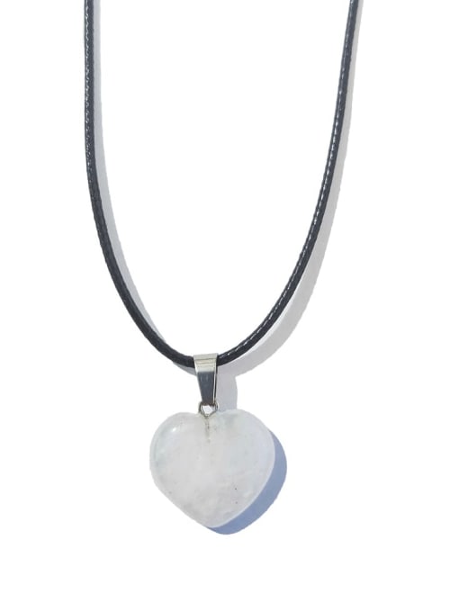 White stone [with leather rope] Artificial leather chain Natural Stone Heart Ethnic Necklace